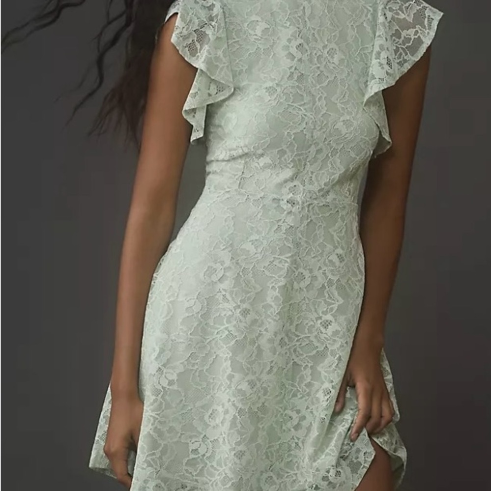Maeve by Anthropology Elegant Lace Dress in Mint Green